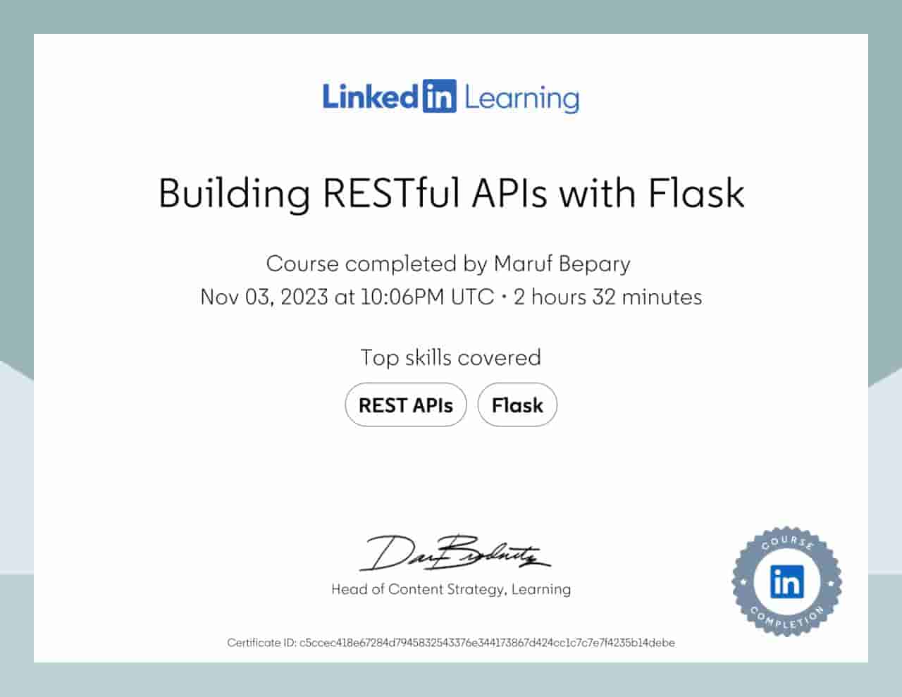 Building RESTful APIs with Flask certificate image